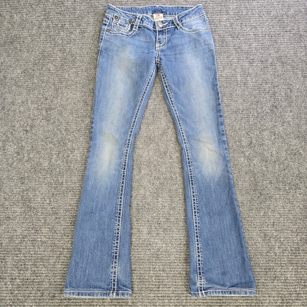 True Religion Joey Big T Jeans Womens Tag 28 Actual 26x29 Blue Flare USA Y2K
